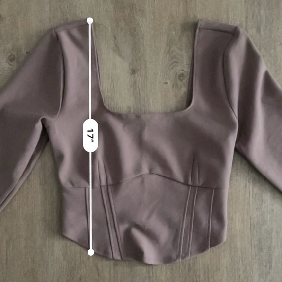 Abercrombie & Fitch Long Sleeve Corset Scoop Neck Top - Taupe Brown - Size S - Picture 13 of 13